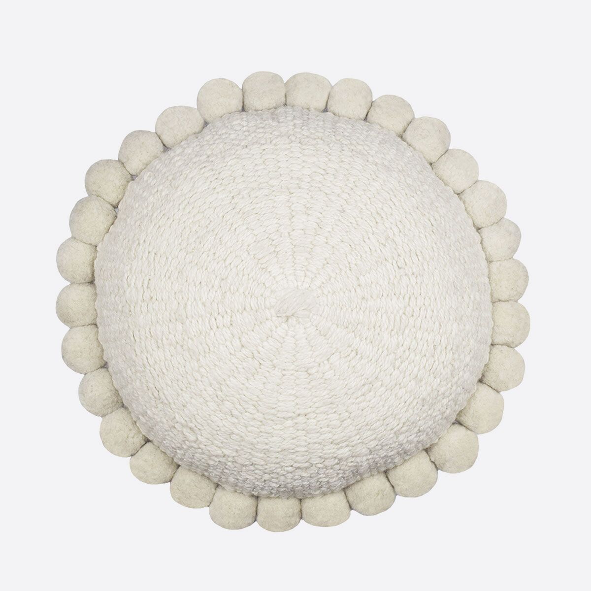 coussin-rond-pompons-blanc-finca-home Coussin rond pompons blanc Finca Home